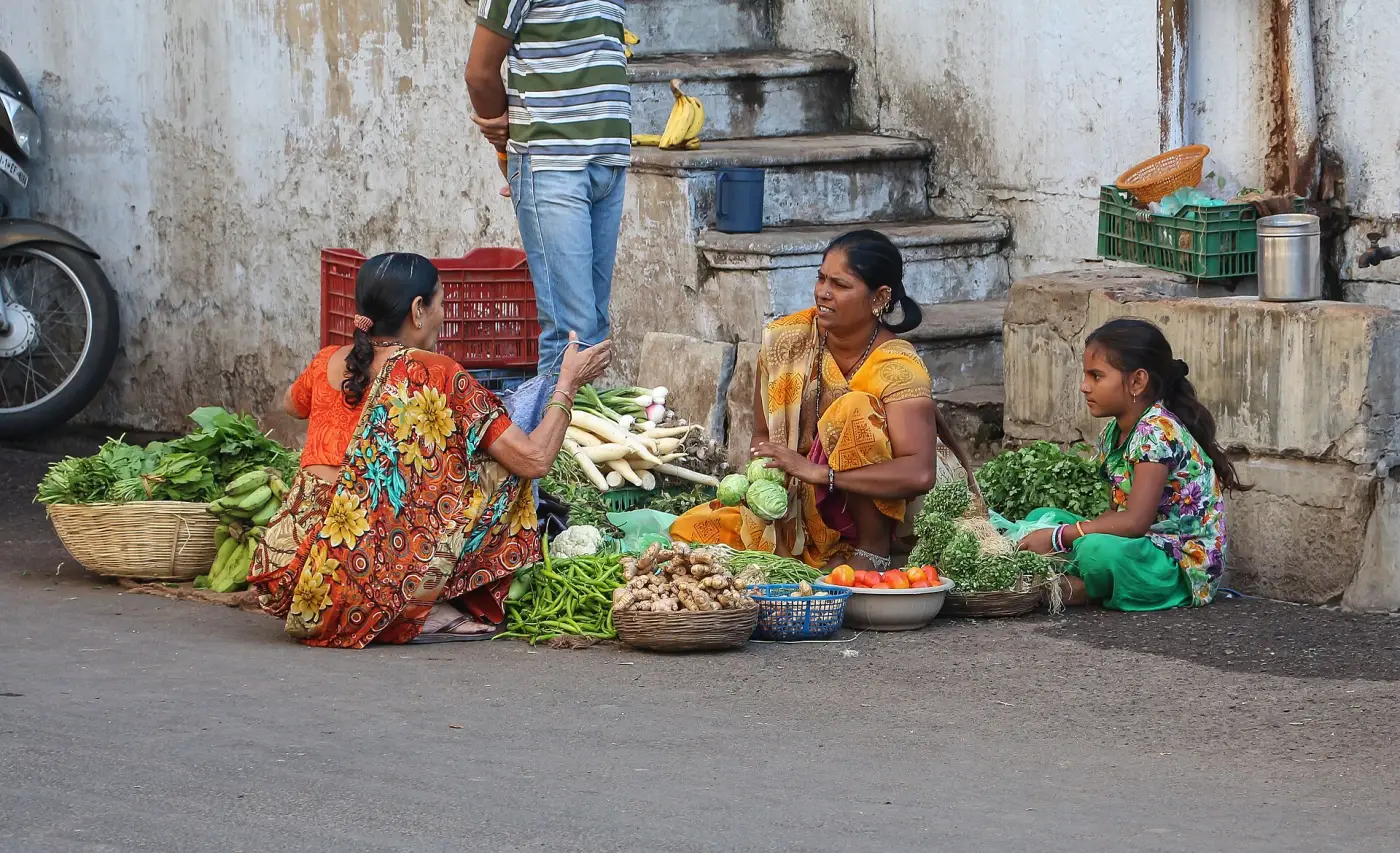 Women farmers selling fresh vegetables at a village market